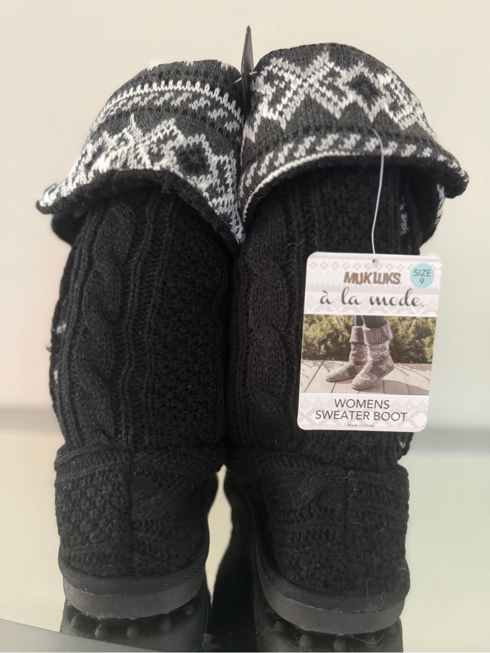 🆕 MUK LUKS À La Mode Sweater Boots Women’s Size 9 Black Knit High Slipper Boot - Picture 8 of 13